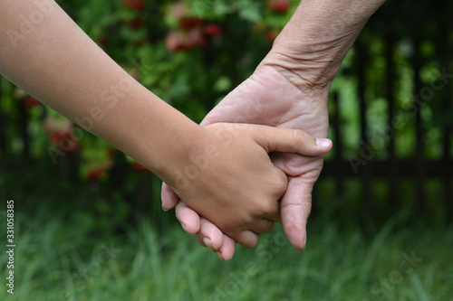 granddaughter and grandmother holding hands outdoors close up  © aletia2011