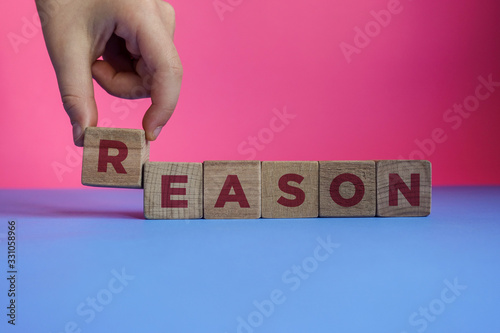 REASON word made with building blocks.