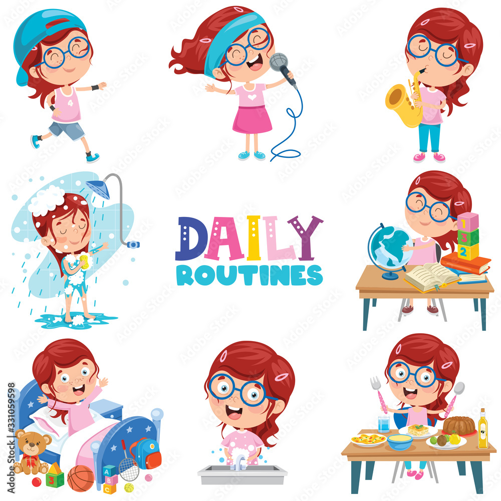 Little Girl Doing Daily Routine Activities