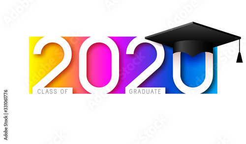 Class of 2020, elegant card in colorful colors for banners, flyers, greetings, invitations, business diaries, congratulations and posters at the prom. Vector illustration. Graduation, class of 2020