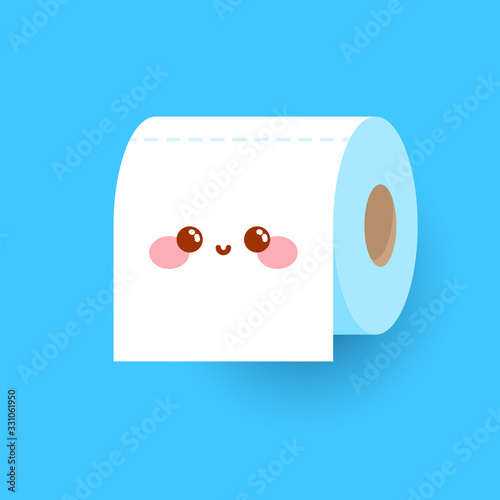 Toilet paper roll. Happy smiling toilet paper character. Vector flat cartoon illustration