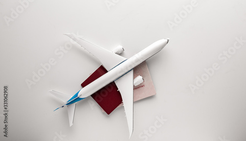 airplane and passports. travel concept. white background