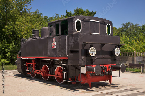 Historical steam locomotive at Torun Glowny railway station in Torun. Poland
