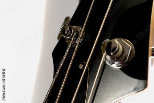 bass guitar headstock closeup . Copy space