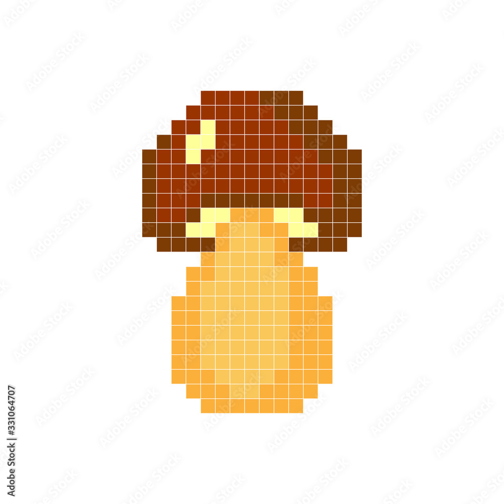 Fototapeta premium Mushroom on a white background. Pixel art. Illustration for games and applications.