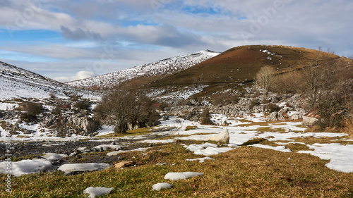 Snowy mountain camps Mount Gorbea in the Basque Country