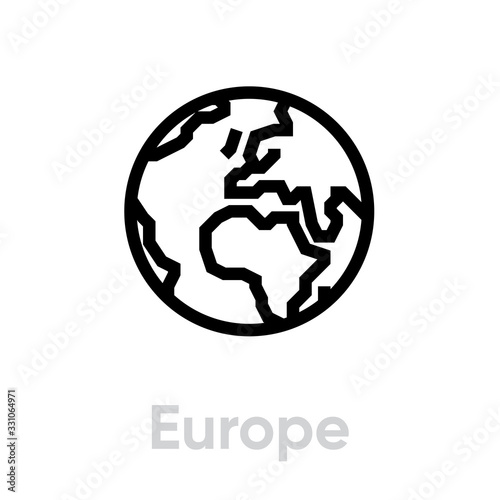 Europe globe earth icon. Editable line vector.