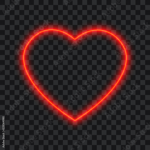 Red neon heart on transparent background, vector illustration.