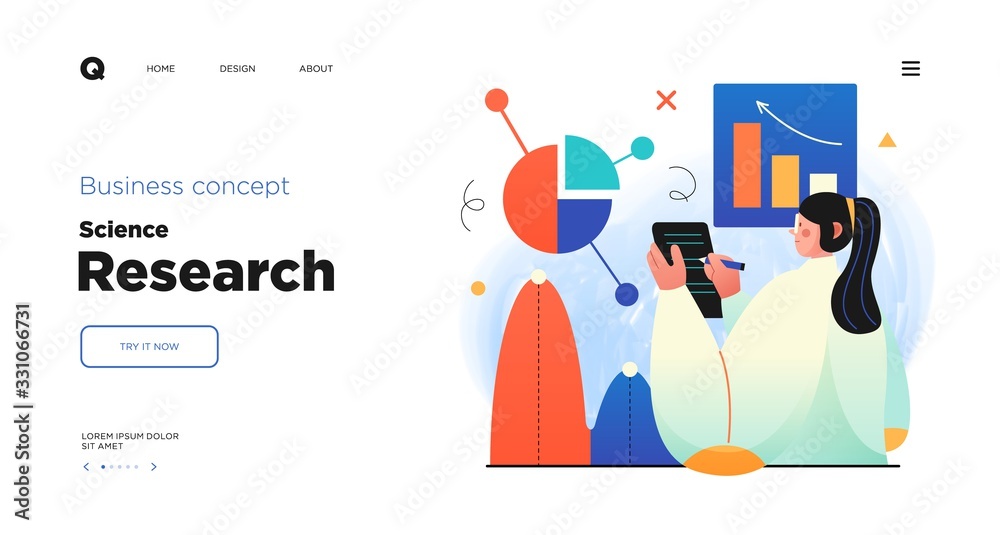 Science research website Landing page template design. Concept of Scientist character making research in a laboratory. Web page layout with modern business concept illustration. Science research website Landing page template design. Concept of Scientist character making research in a laboratory. Web page layout with modern business concept illustration.