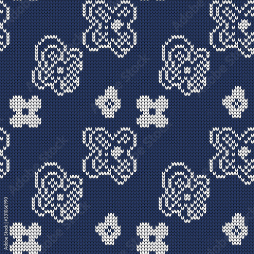 Knitted seamless pattern flowers, child knitwear design