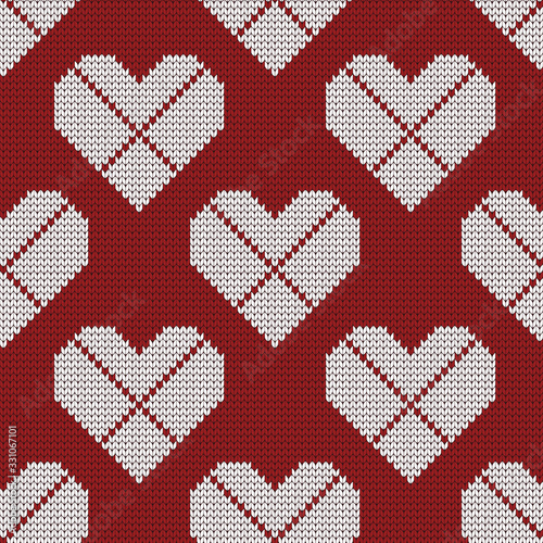 Knitted seamless pattern hearts, argyle style