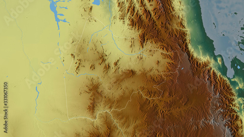 Gash Barka, Eritrea - outlined. Relief photo