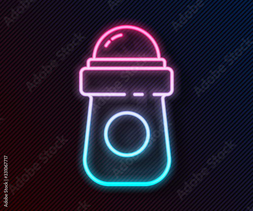 Glowing neon line Antiperspirant deodorant roll icon isolated on black background. Cosmetic for body hygiene. Vector Illustration