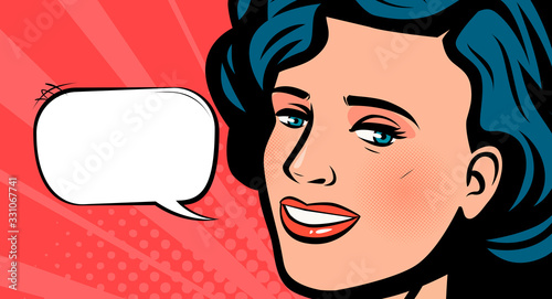 Portrait of beautiful girl or young woman. Retro comic pop art vector illustration