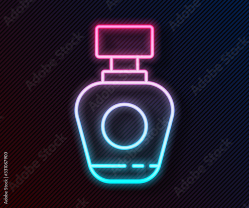 Glowing neon line Perfume icon isolated on black background. Vector Illustration