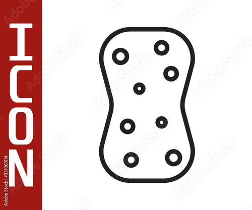Black line Sponge with bubbles icon isolated on white background. Wisp of bast for washing dishes. Cleaning service logo. Vector Illustration