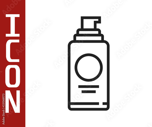 Black line Spray can for hairspray, deodorant, antiperspirant icon isolated on white background. Vector Illustration