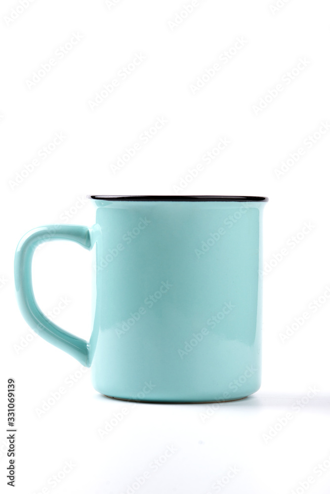 Light blue coffee cup. Isolated on white background