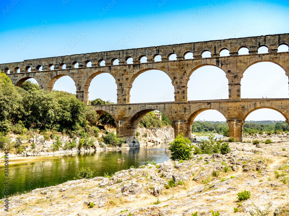 Beautiful arches of Pont Du Gard, a UNESCO World Heritage site.