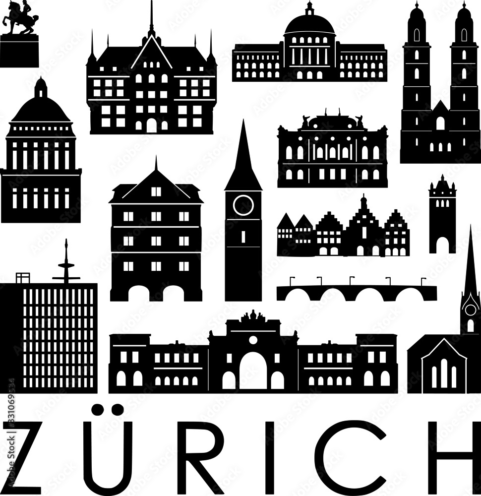 Zurich Zürich City Switzerland Skyline Silhouette Cityscape Vector