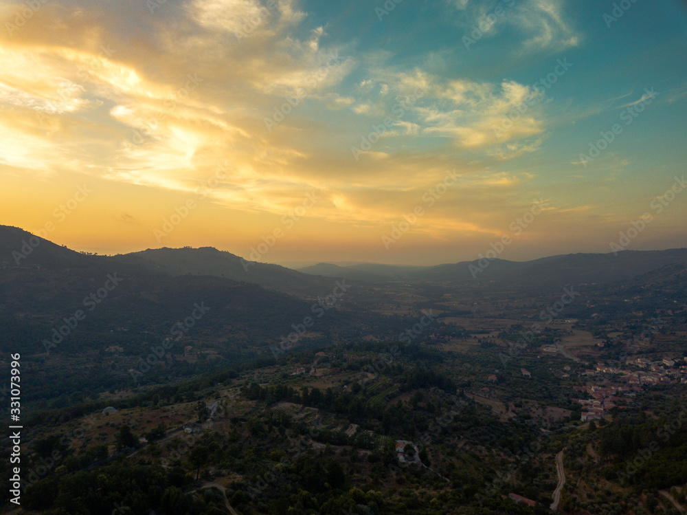 Sunset over mountains in Portugal