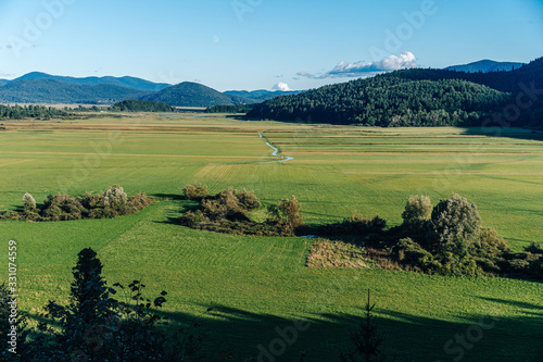 View of lake Cerknica (Cerknisko Jezero) in Slovenia. Intermittent lake, the biggest karst phenomena of this kind in Slovenia. Dissappearing lake in karst area of Cerknica, Slovenia.