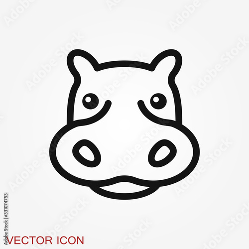 Hippopotamus icon vector, flat icons of african animals