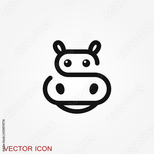 Hippopotamus icon vector, flat icons of african animals
