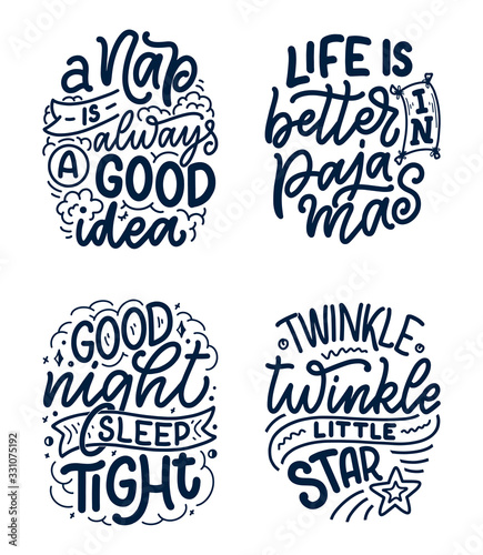 Plakat Lettering Slogan about sleep and good night. Vector illustration design for graphic, prints, poster, card, sticker and other creative uses