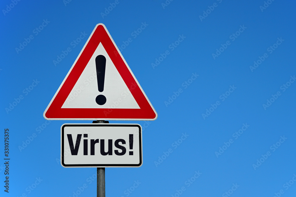 Virus Warnung mit Achtung Schild und Textfreiraum Virus Warnung mit Achtung Schild und Textfreiraum