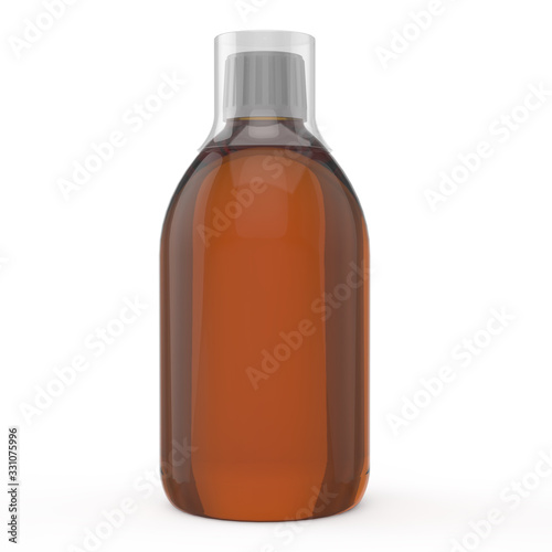 3d Illustration, Amber bottle mock-up on white background