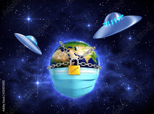 Two UFOs In Front Of The Locked Planet Earth