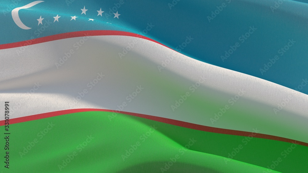 Fototapeta premium Waving flags of the world - flag of Uzbekistan. 3D illustration.