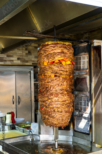 Traditional delicious Turkish doner kebab, meat and vegetable kebab,