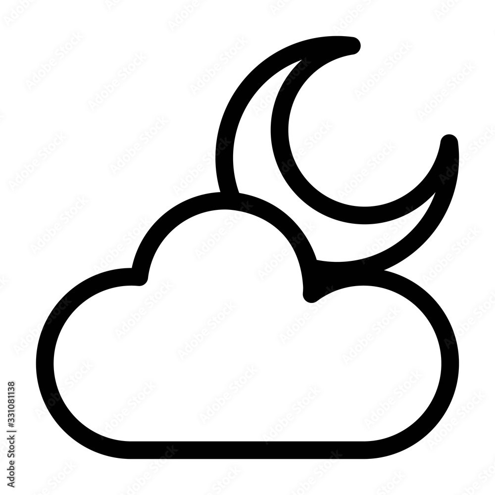 Moon and cloud on the sky icon illustration. Night sign. Moon and cloud on the sky icon illustration. Night sign.