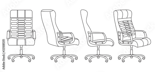 Set of office chair isolated on white background in different positions. Line graphics icon