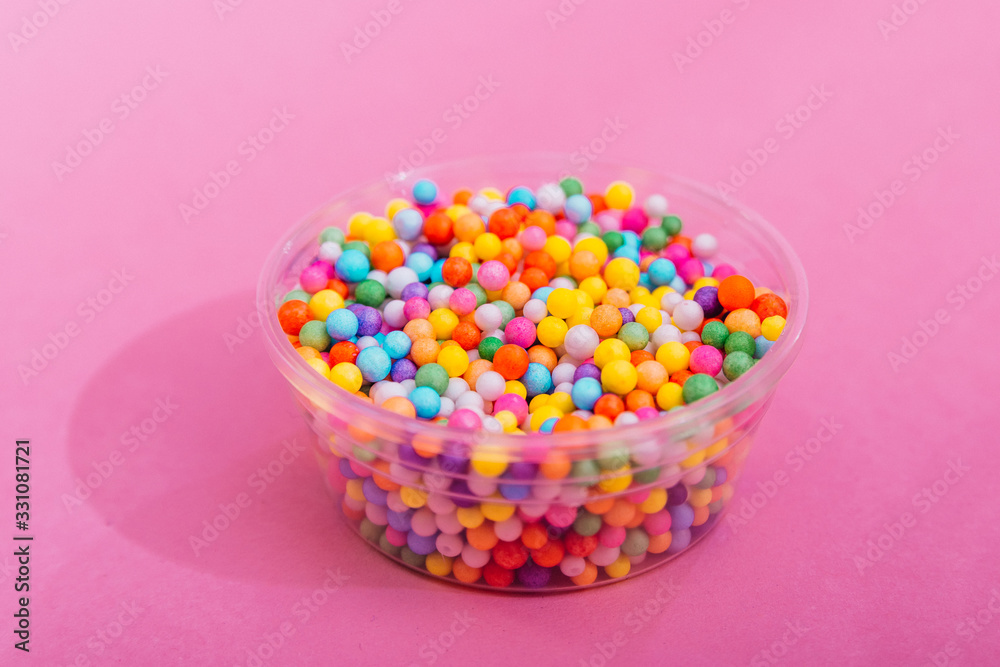 plastic bowl with small balls 