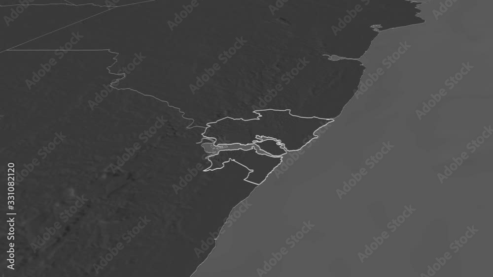 Mombasa, county with its capital, zoomed and extruded on the bilevel map of Kenya in the conformal Stereographic projection. Animation 3D Mombasa, county with its capital, zoomed and extruded on the bilevel map of Kenya in the conformal Stereographic projection. Animation 3D