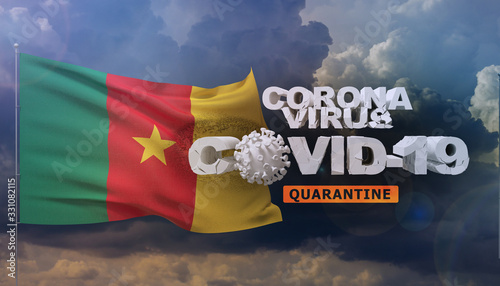 Coronavirus disease COVID-19 infection concept - waving flag of Cameroon. 3D illustration. photo