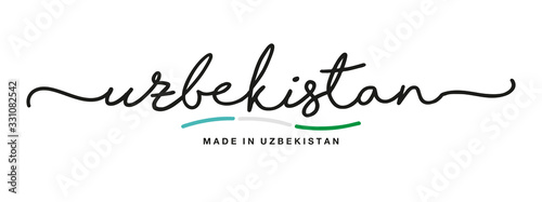 Made in Uzbekistan handwritten calligraphic lettering logo sticker flag ribbon banner