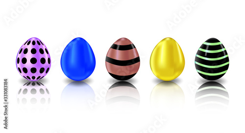 Easter, realistic multi-colored Easter eggs. Set of eggs with different patterns.
