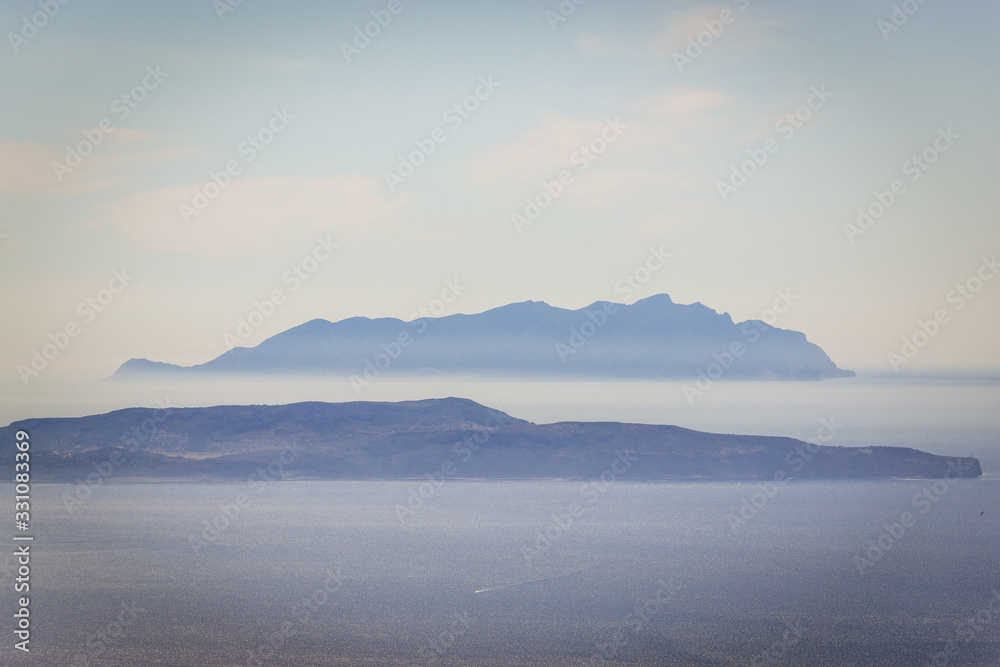 Levanzo and Marettimo Islands - two of the Aegadian Islands - view from Erice town, Sicily Island in Italy
