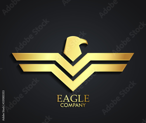 3d golden eagle linear geometric wings logo design