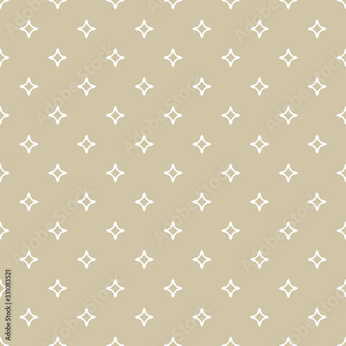 Vector ornamental seamless pattern with diamond shapes, stars. Abstract geometric golden texture, white and beige colors. Subtle repeat background. Luxury design for decor, prints, wallpaper, textile