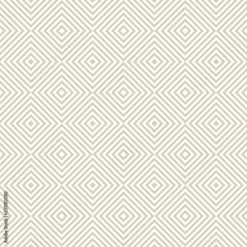 Vector geometric seamless pattern with square tiles, diagonal lines, stripes. Subtle abstract art deco texture. Delicate white and beige background. Simple design for prints, textile, decor, fabric