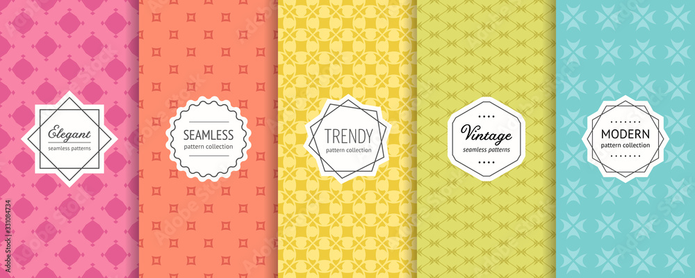 Vector geometric seamless pattern collection. Set of colorful ...