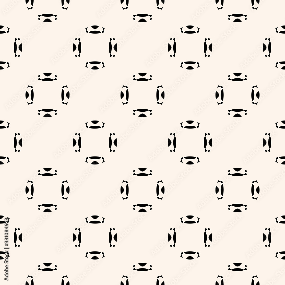 Fototapeta premium Simple vector floral pattern. Abstract minimalist seamless texture with small flower shapes. Minimal geometric monochrome background. Black and white repeat design for print, textile, decor, fabric