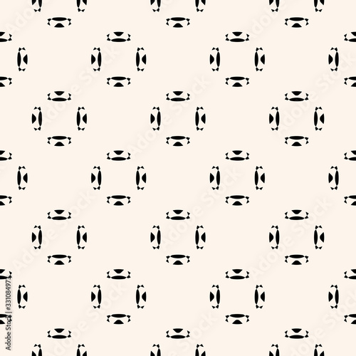 Simple vector floral pattern. Abstract minimalist seamless texture with small flower shapes. Minimal geometric monochrome background. Black and white repeat design for print, textile, decor, fabric