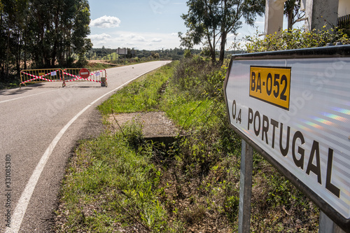 Road cut in La Codosera, Badajoz, Spain becuase of the COVID-19