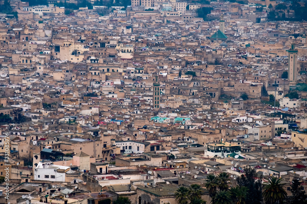Overview of Medina (Old Town), Fes, Morocco